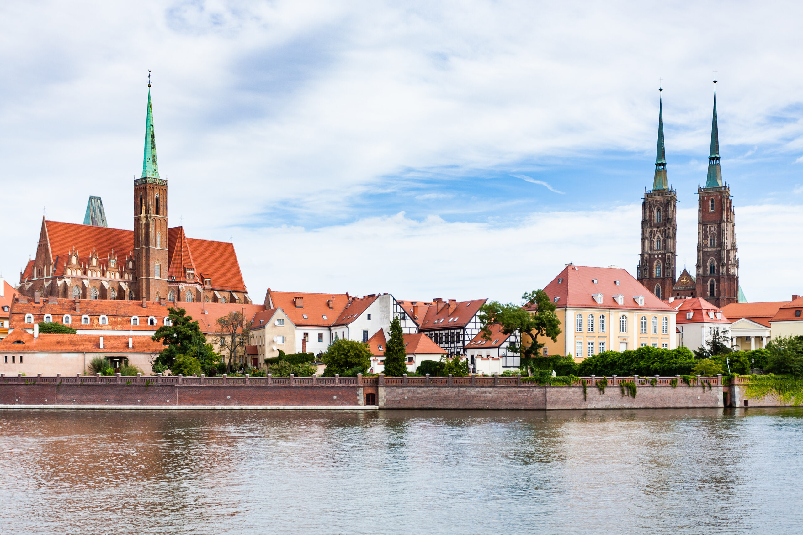 view of Ostrow Tumski district in Wroclaw city