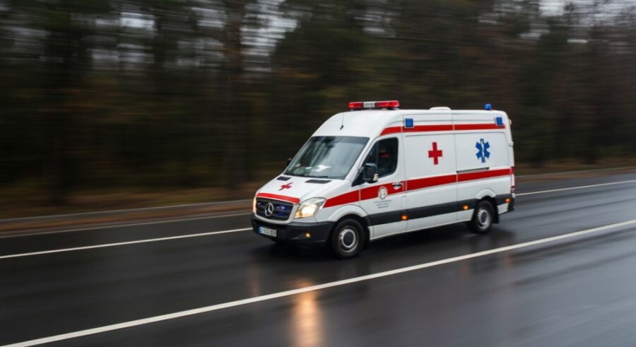Ratownicy w szpitalu po dramatycznym dachowaniu ambulansu na drodze wojewódzkiej nr 455