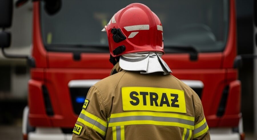 Wrocławscy strażacy wspierają akcję rozładunku kontenera socjalnego w szpitalu